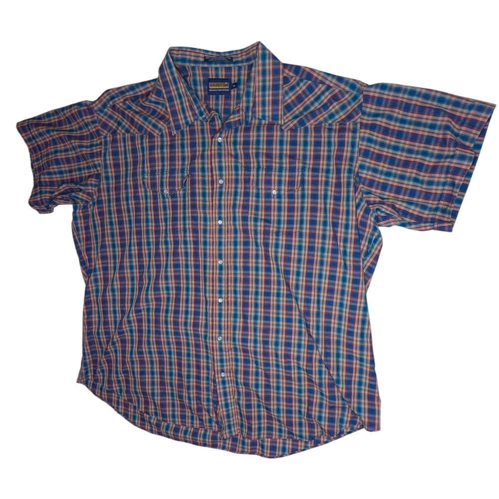 Panhandle Slim Shirt Mens 20 Multicolor Plaid Western Pearl Snap Short Sleeve